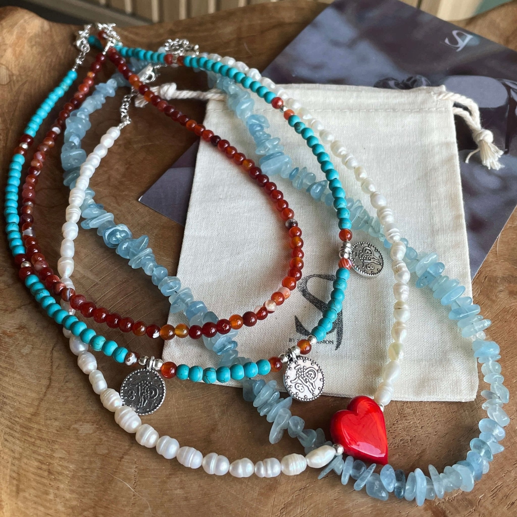 שרשרת פנינים לב - SAPIRZ Jewelry