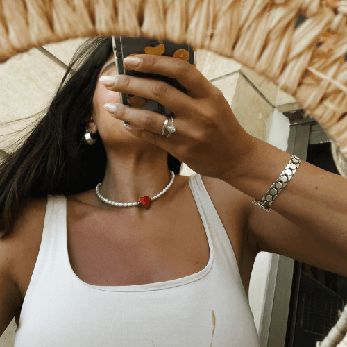 שרשרת פנינים לב - SAPIRZ Jewelry