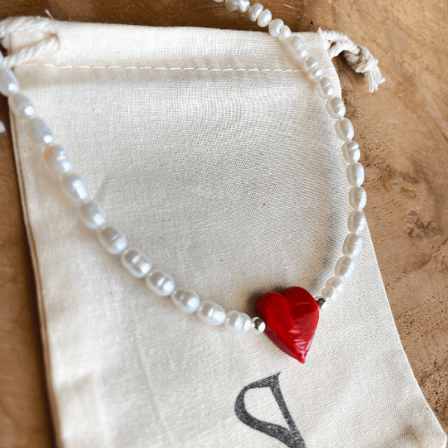 שרשרת פנינים לב - SAPIRZ Jewelry