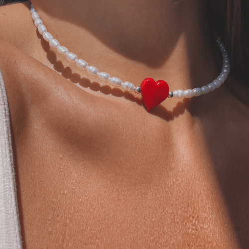 שרשרת פנינים לב - SAPIRZ Jewelry