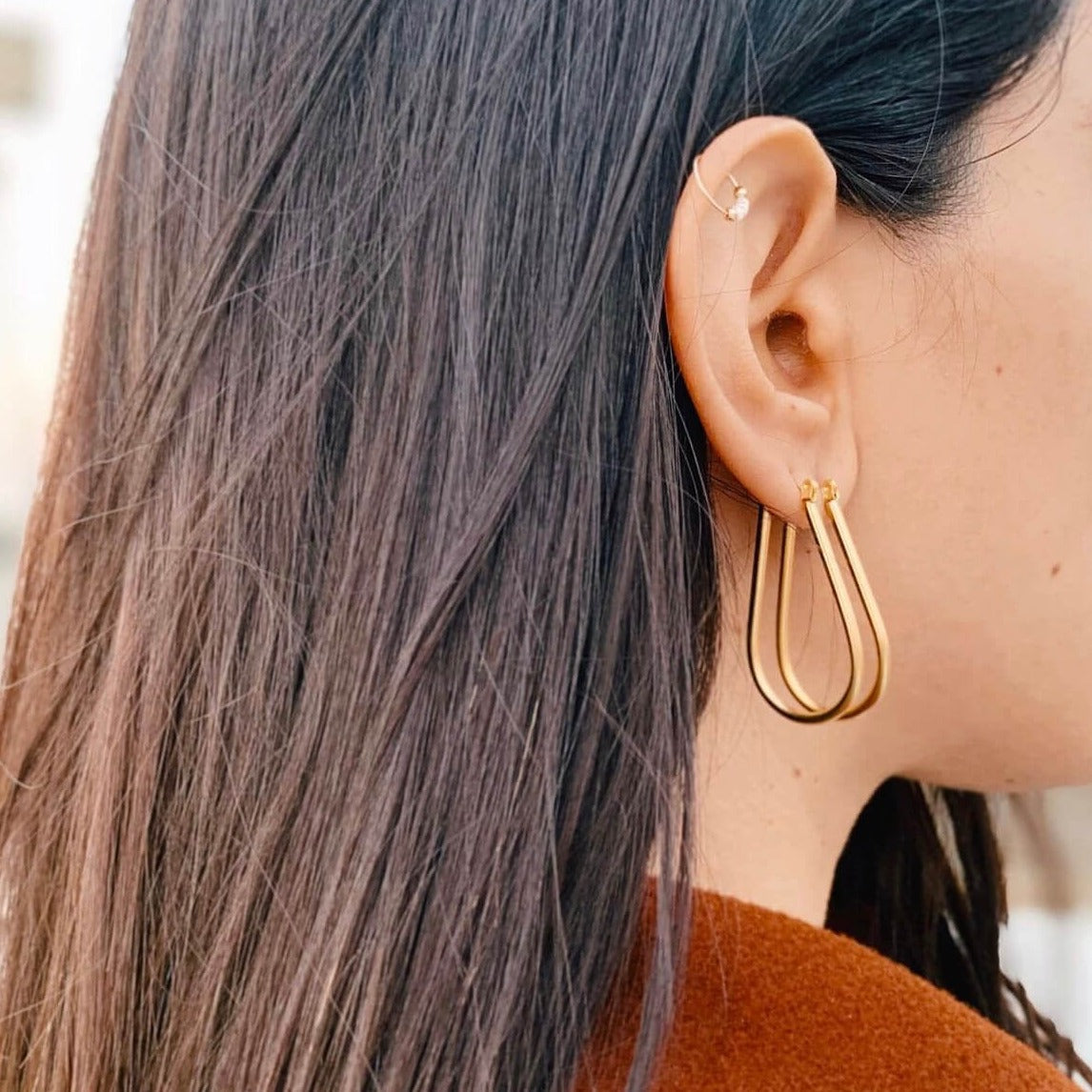 עגילי חישוק גאומטרי - SAPIRZ Jewelry