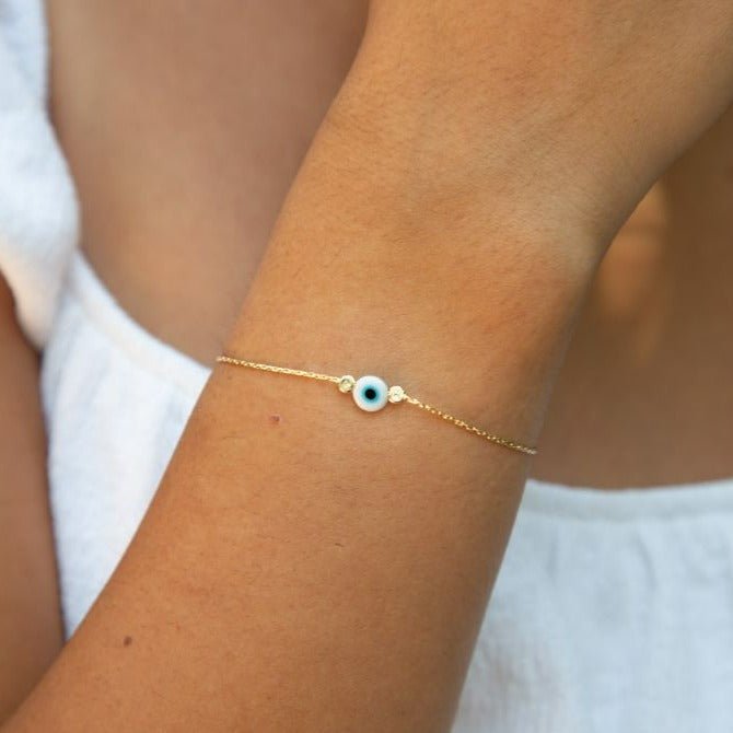 צמיד עין חרוז לבן גולד - SAPIRZ Jewelry