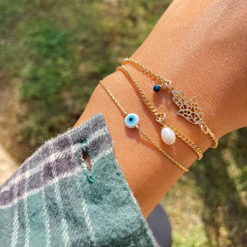 צמיד עין חרוז לבן גולד - SAPIRZ Jewelry