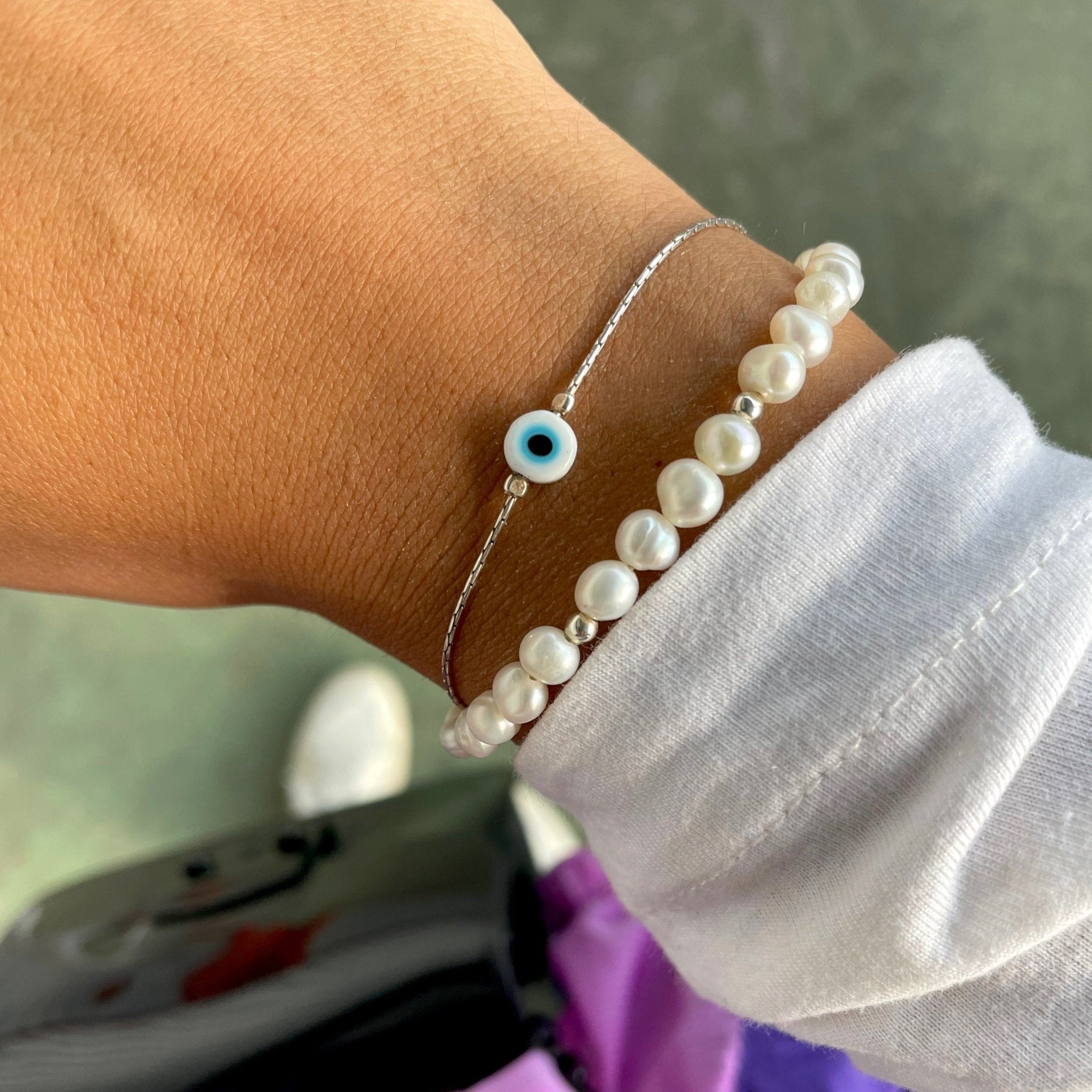 צמיד חרוז עין לבן - SAPIRZ Jewelry