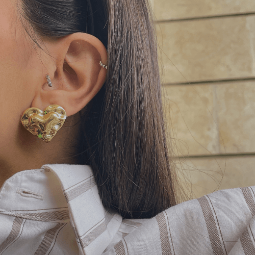 עגילי זהב לב מרוקע