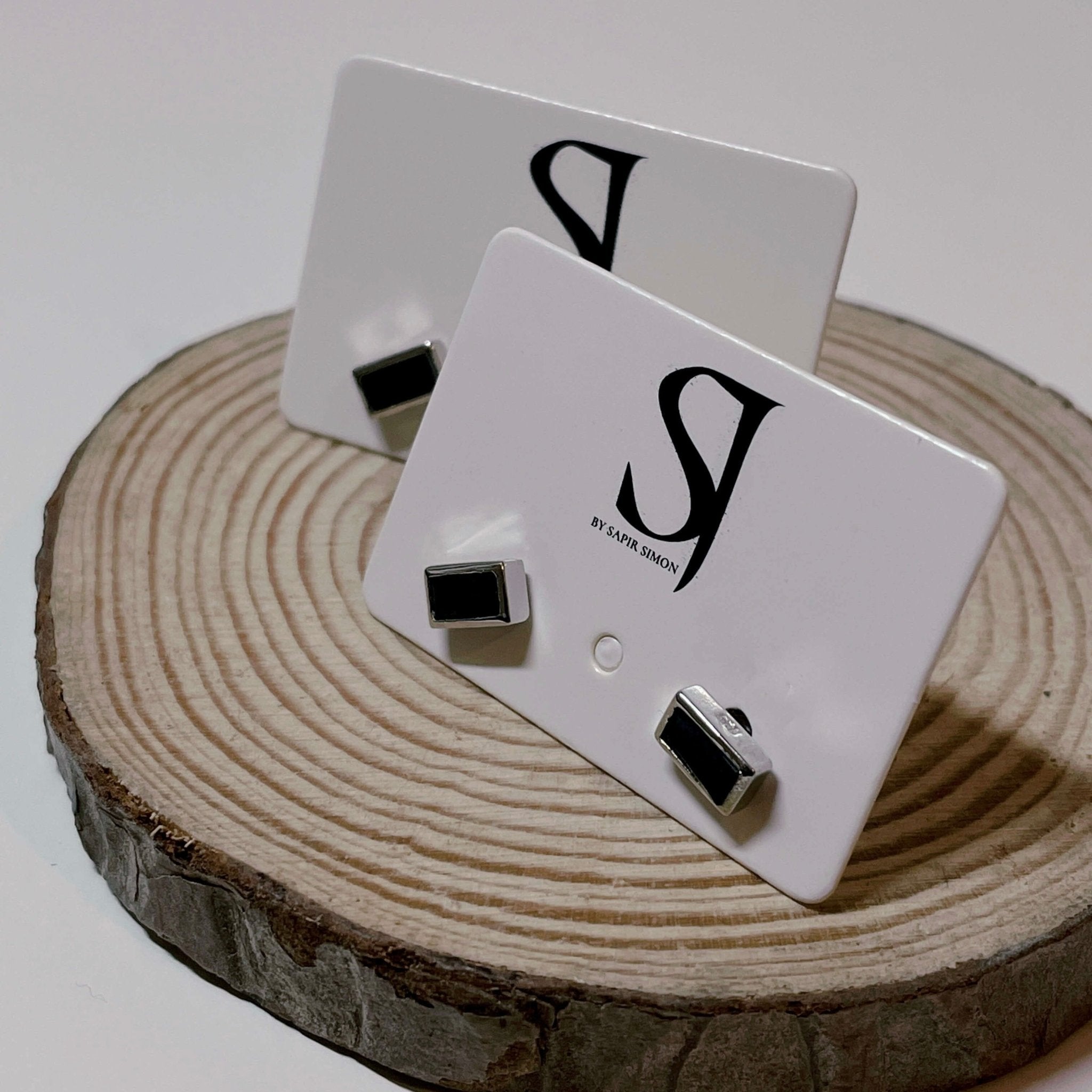 עגילי מלבן שחור - SAPIRZ Jewelry