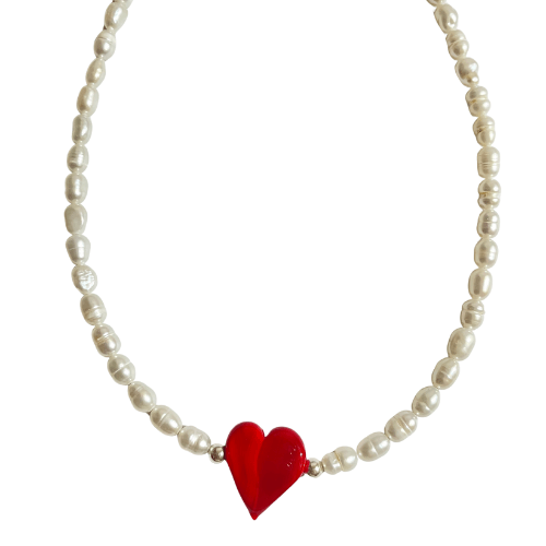שרשרת פנינים לב - SAPIRZ Jewelry