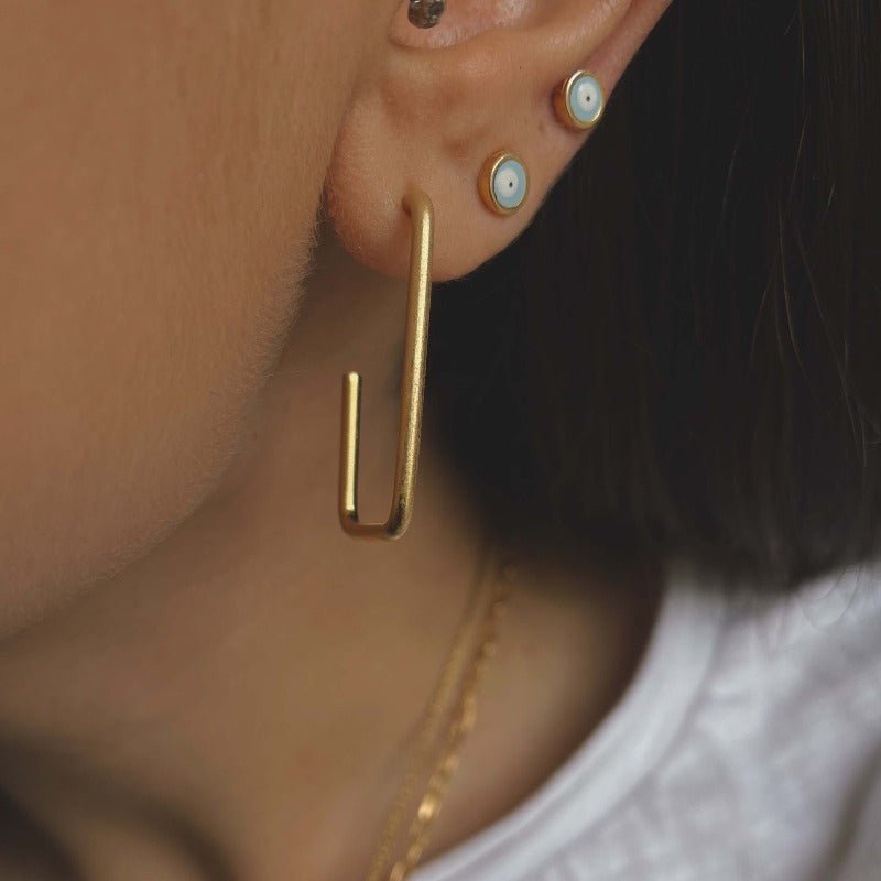 עגילי מלבן זהב - SAPIRZ Jewelry