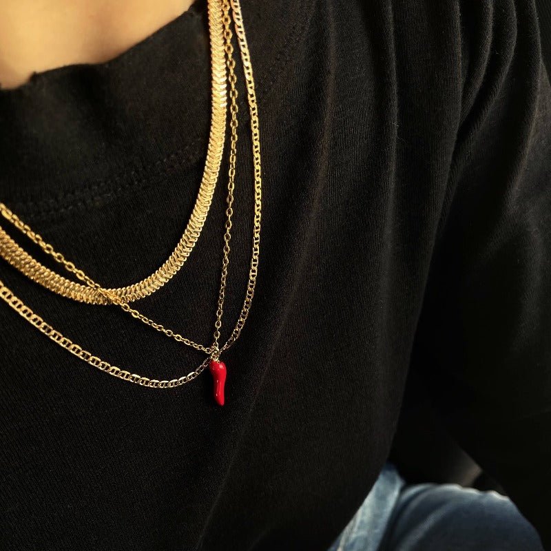 שרשרת צילי אדום זהב - SAPIRZ Jewelry